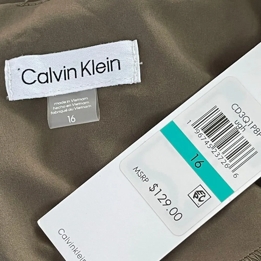 Calvin Klein Romper Womens 16 Army Green Sash Tie Pockets Short Split Sleeves - Picture 8 of 9